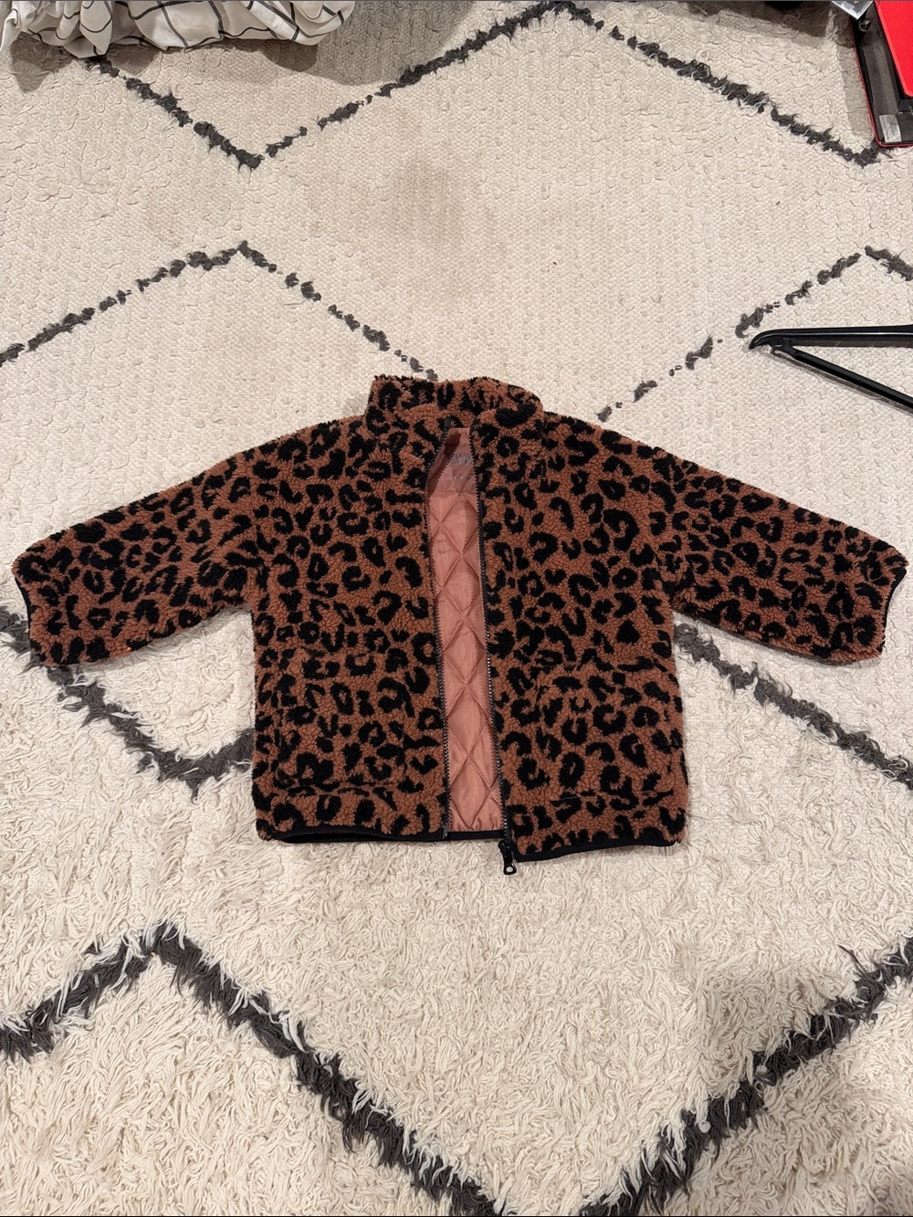 Zara Girls' Leopard Print Sherpa Puffer Jacket - Brown size 4-5